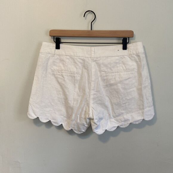 J. Crew White Partial Linen Scalloped Edge Hem Shorts Size 8 - Picture 6 of 8